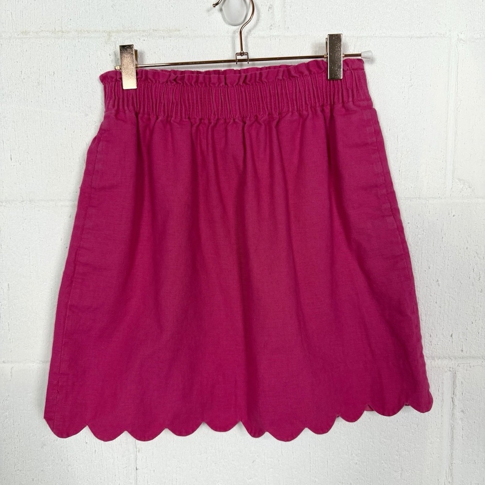 J Crew Linen‎ Blend Skirt Fuschia Scalloped Hem Lined Office Preppy Classic SZ 2